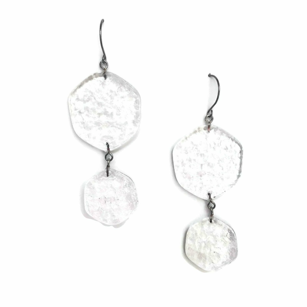 Clear Stained Glass Double Drop Earrings 18$
